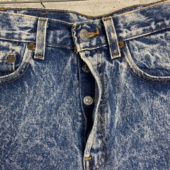 Levi's 501 Vintage Cut Off Jean Shorts Blue Acid Wash Raw Frayed Hem - Picture 2 of 6